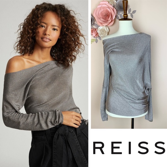 Reiss Tops - New! REISS Isla Metallic Knit One Shoulder Top